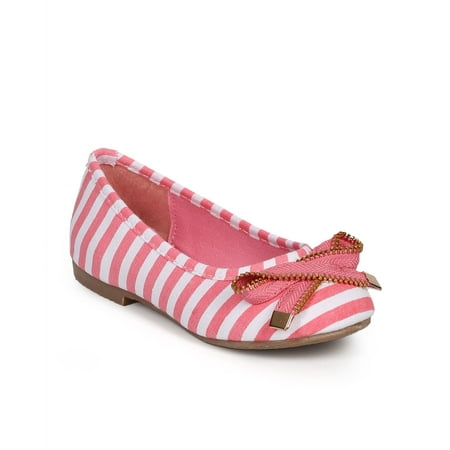 

New Girl Fab Kicks K-Millie-1 Stripe Canvas Zip Bow Ballerina Flat Size