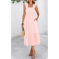 thumbnail image 4 of Vestido de verano PRETTYGARDEN, cuello cuadrado, volantes, a cuadros, midi, rosa, 4 of 9