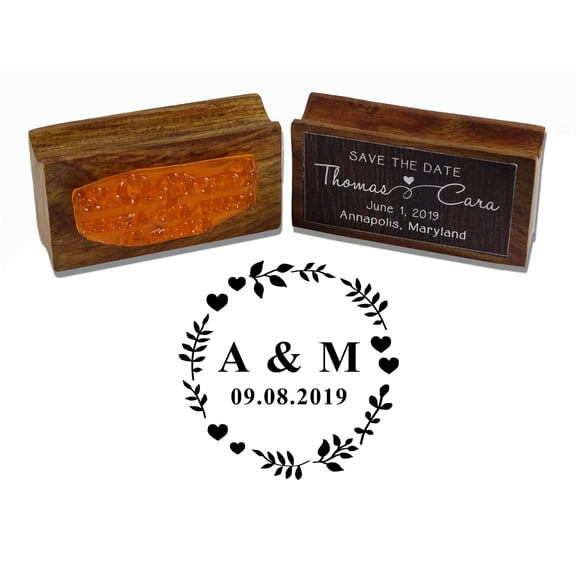 Printtoo Personalized&nbsp;Wedding Favor Round Wood Mounted Rubber Stamp Custom Save The Date Stamper-1.96 Inches Diamater