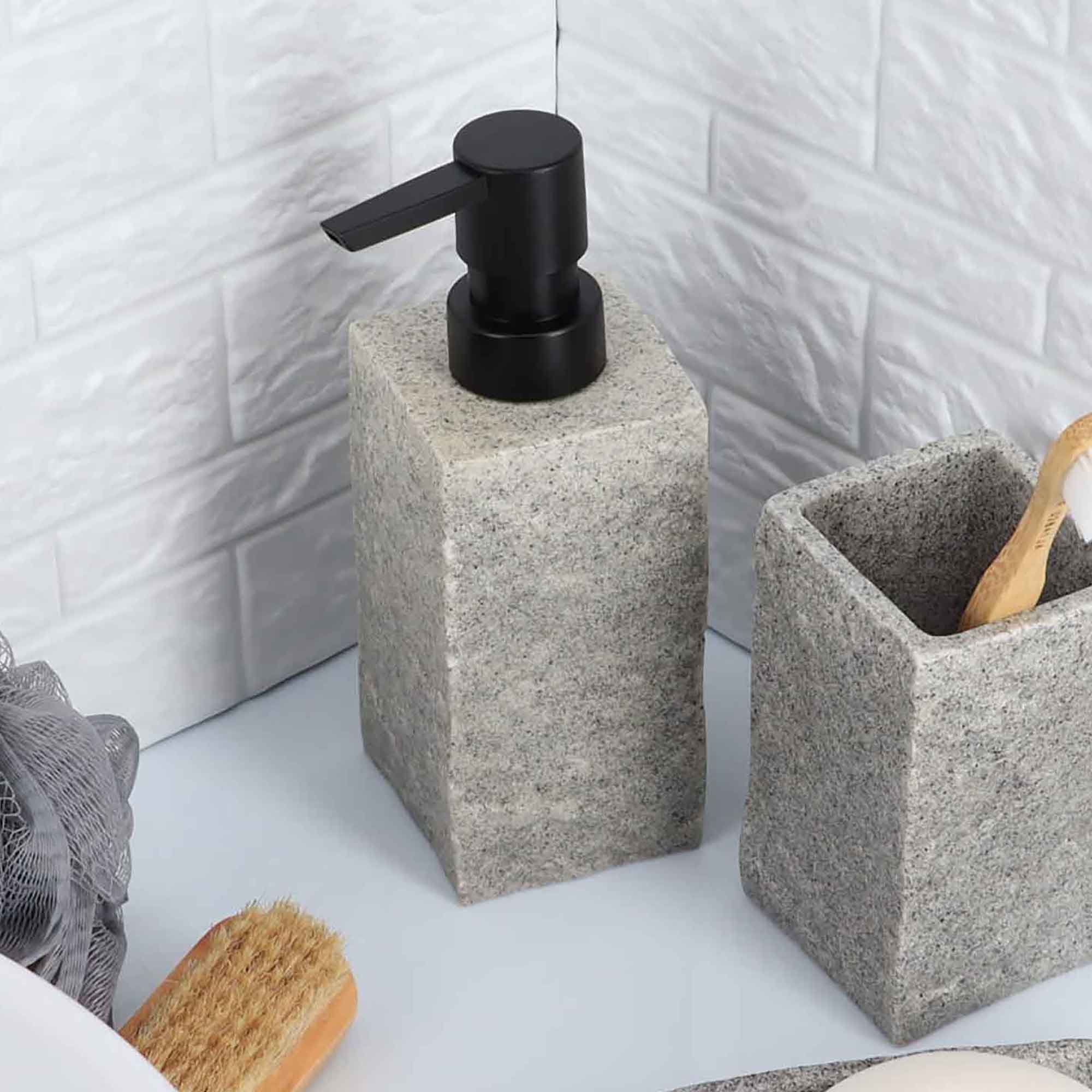 Bath Square Resin Hand Soap & Lotion Dispenser Stone Effect 9 FL OZ Gray