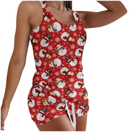 

Qcmgmg Women Cami Shorts Set Pajamas Set Christmas Two Piece Loungewear M