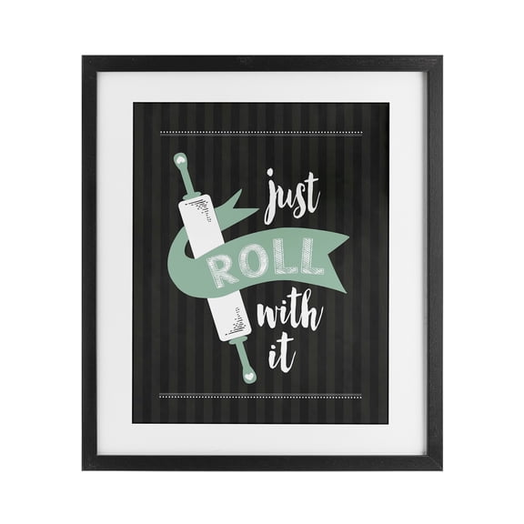 Roll With It Black & Green Black Framed Print Under Glass, design by Lettered and Lined