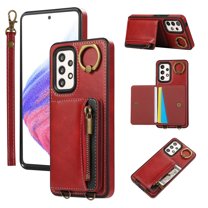 ELEHOLD Case for Samsung Galaxy A53 5G, Zipper Leather Wallet Case with Card Holder Stand,Red