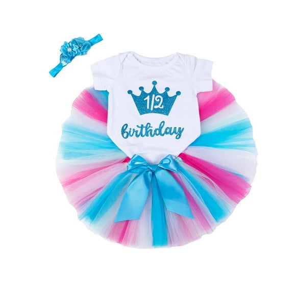 Robes Mignonnes pour Filles Tout-Petits Ensemble Filet Anniversaire Arc-en-Ciel Bouffant Robe de Fête d'Anniversaire Robe Fille Taille 12-18 Mois