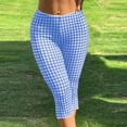 thumbnail image 2 of CHEEREAM Womens Capri Leggings Plaid Print Elastic Waisted Cropped Pants Skinny Split Hem Bottom, 2 of 7