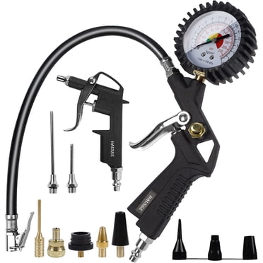 Handheld Car Air Tire Pressure Filler Fill Inflator Gauge Dual Chuck Air Compressor Hose Tool