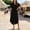 Black, variant on Women Collar V Neck Short Sleeve Button Down Shirt Dresses Summer Tie Waist Flowy Beach Midi Dresses with Pockets