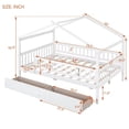 thumbnail image 3 of Full Size Montessori Bed with Two Drawers for Kids, Wood Floor Bed Frame, House Bed Frame with Fence & Roof, Solid Wood Playhouse Bed Storage Bed, for Girls Boys Teens, White, 3 of 7