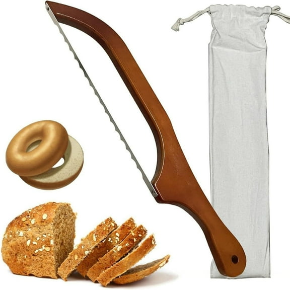 Bread Slicer for Homemade Bread, 15 In Wooden Sourdough Bread Knife- Ergonomic Design, Premium Stainless Steel Serrated Bread Bow Knife for Precise Cutting Baguettes Bagels