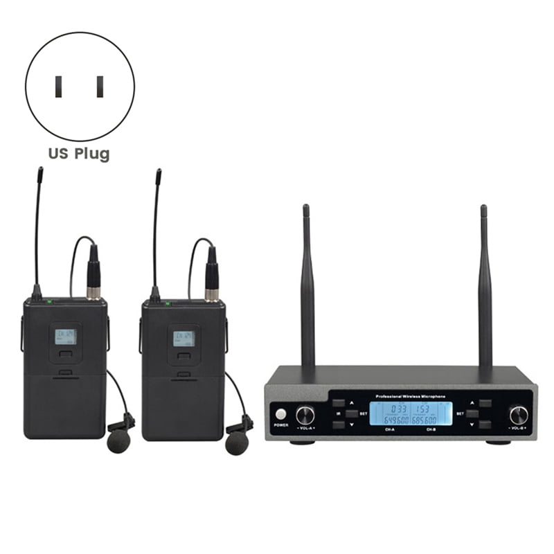 Professional Dynamic Lavalier Microphone with Receiver One-to-Two Mic Stage Singing KTV Audio Karaoke System US Plug
