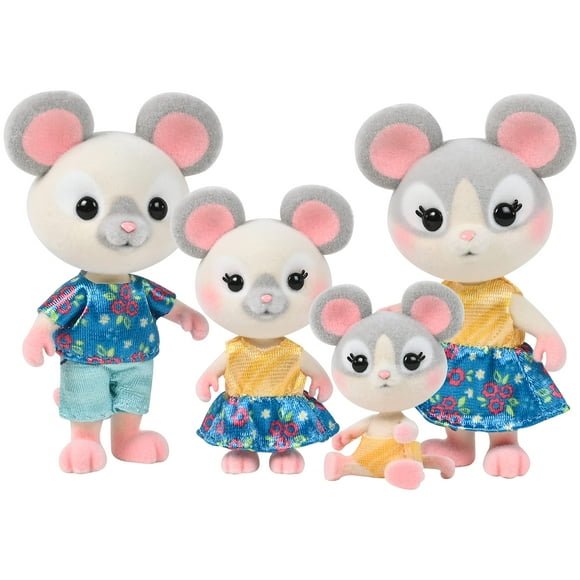 Sunny Days Entertainment Familia de ratones Honey Bee Acres Cheddars - 4 muñecas flocadas en miniatura | Pequeñas Figuras Coleccionables | Juguetes de simulación para niños