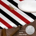 thumbnail image 3 of Red Black Stripe Round Tablecloth, Fitted Table Cover with Elastic for 55"-60" Round Tables, Geometric White Vertical Striped Table Cloth Outdoor Indoor Dinning Party Waterproof Tablecloths, 3 of 7