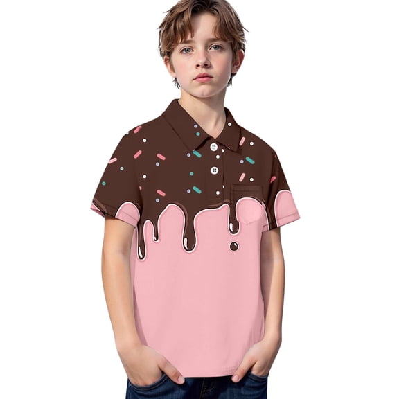 Hiijoy Toddler Boy's Summer Polo Shirt Ice-Cream Print Short Sleeve T-Shirt, Sizes 3-14