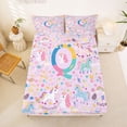 thumbnail image 5 of jejeloiu Unicorn Star Monogram Q Full Size Sheets For Kids,Magical Rainbow Alphabet Design Bed Sheets,4 Pieces, 5 of 6