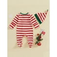 thumbnail image 3 of Binshrliy Newborn Baby Boy Christmas Pajamas Striped Long Sleeve Footie Jumpsuits Hat 6M 12M 18M 24M Infant Zipper One Piece Rompers, 3 of 6