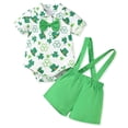 thumbnail image 5 of mgoYE Baby Boy Clothes 9-12 Months Newborn Infant Baby Boy St Patricks Day Outfit Clover Button Short Sleeve Shirt Romper Suspender Shorts 2Pc Set(Green,6-9 Months), 5 of 8