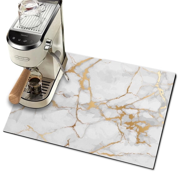 Dish Drying Mat for Kitchen Counter Accessories Absorbent Coffee Mat,19"x12" Coffee Bar Mat,White Marble Coffee Maker Mat,Hide Stain Easy Clean Espresso Machine Mat