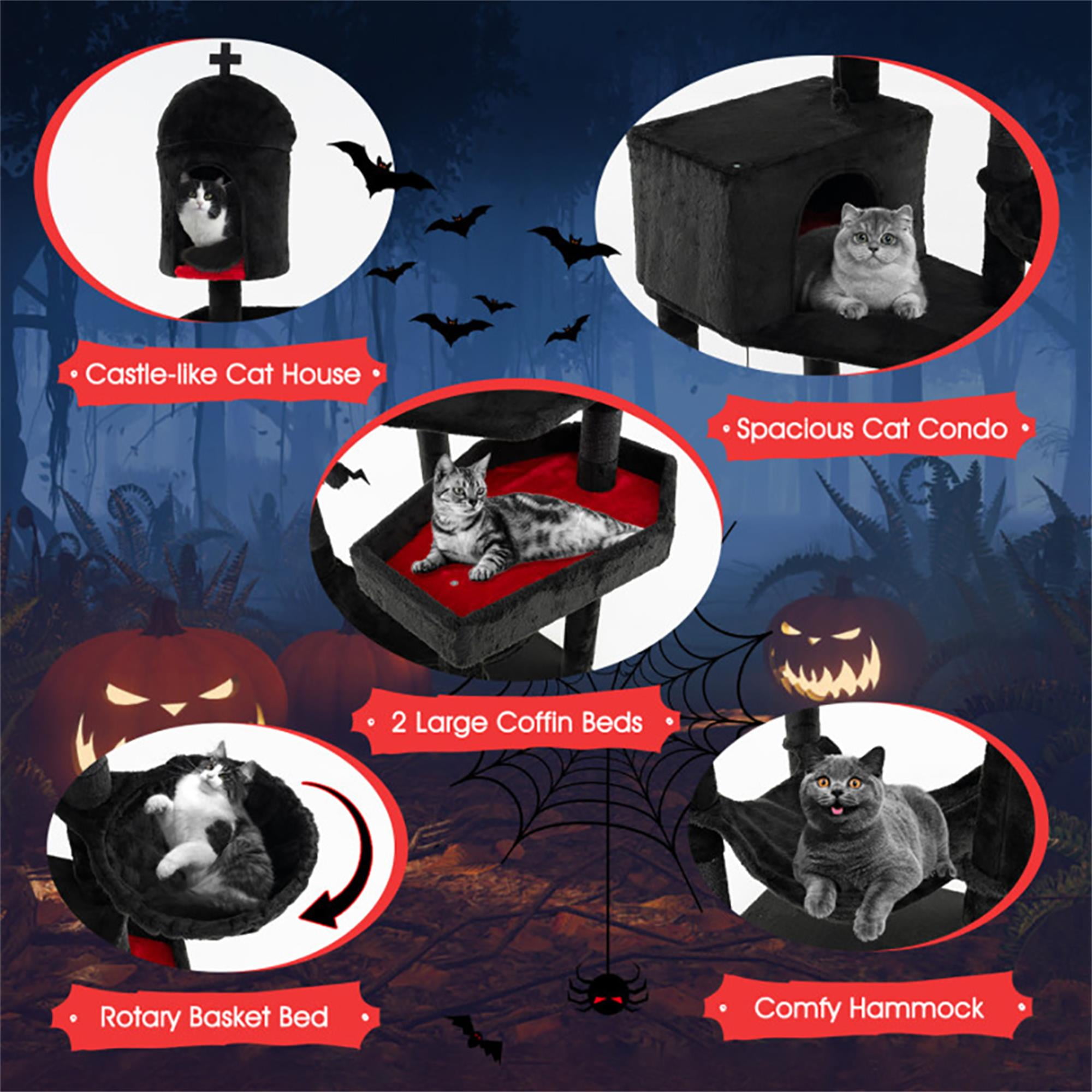 Pefilos 49" Tall Gothic Cat Tree for Large Cats, Cat Tower with Sisal Scratching Posts, Coffin Bed, Multi-Level Spooky Cat Condo, Black Pefilos 49" Tall Gothic Cat Tree for Large Cats, Cat Tower with Sisal Scratching Posts, Coffin Bed, Multi-Level Spooky Cat Condo, Black