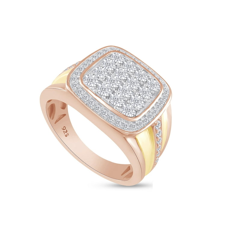AFFY 1 2 Carat White Natural Diamond Two Tone Cluster Miracle Set Anniversary Men s Ring In 14K Rose Gold Over Sterling Silver 0.5 Cttw Ring Size 14 Walmart