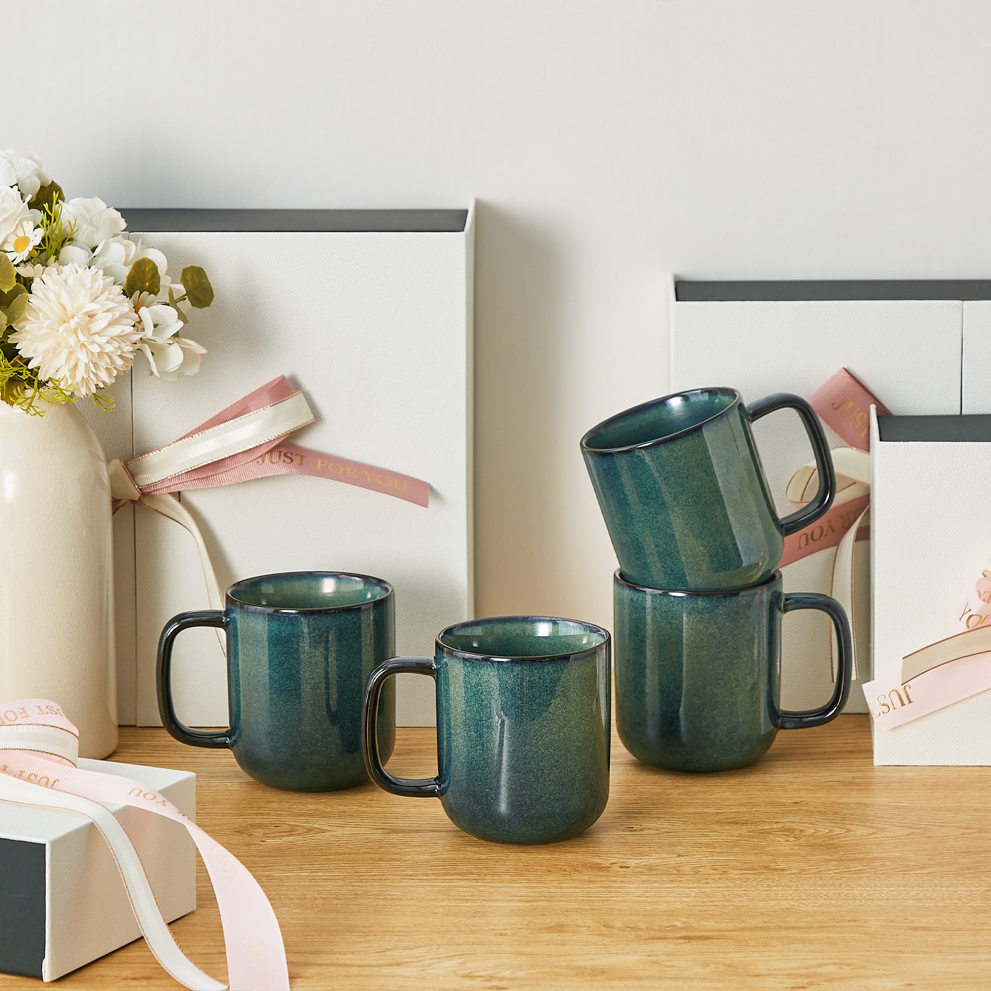 Vancasso Stoneware Coffee Mugs, 12 oz, Set of 4, Green photo 8