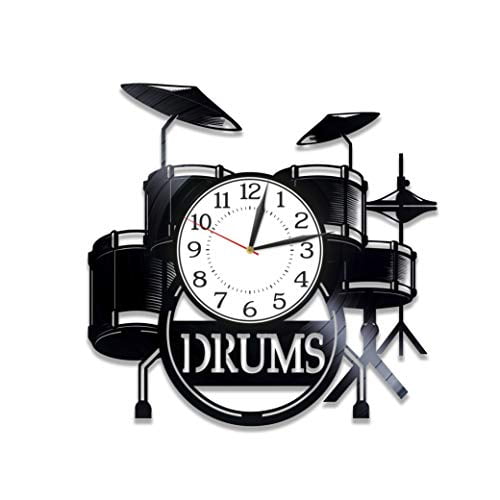 Kovides Drums Birthday Gift Idea Musical Instrument Vinyl Clock 12 Inch for Man and Woman Music Original Home Decor Drum Kit Vinyl Record Wall Clock Musical Instrument Handmade Clock