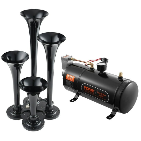 Train Horns Kit with 4 Trumpet Air Horns, 150dB Loud Sound, 12V 120 psi Air Compressor, 0.8 Gallon Air Tank with Pressure Gauge, Universal Fit for Pickup Trucks, Cars, SUVs, Vans, Boats, and More