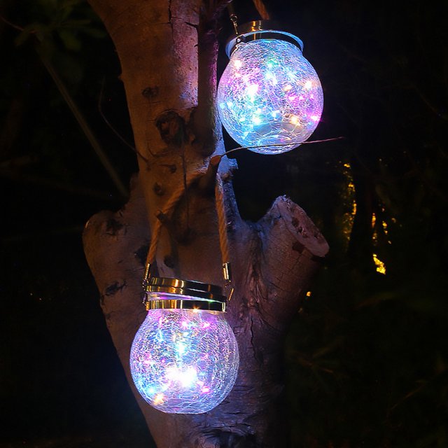 Outdoor Solar Lantern,Cracked Glass Solar Lantern Hanging Solar Lamp Cracked Glass Jar Light Streamlined Design