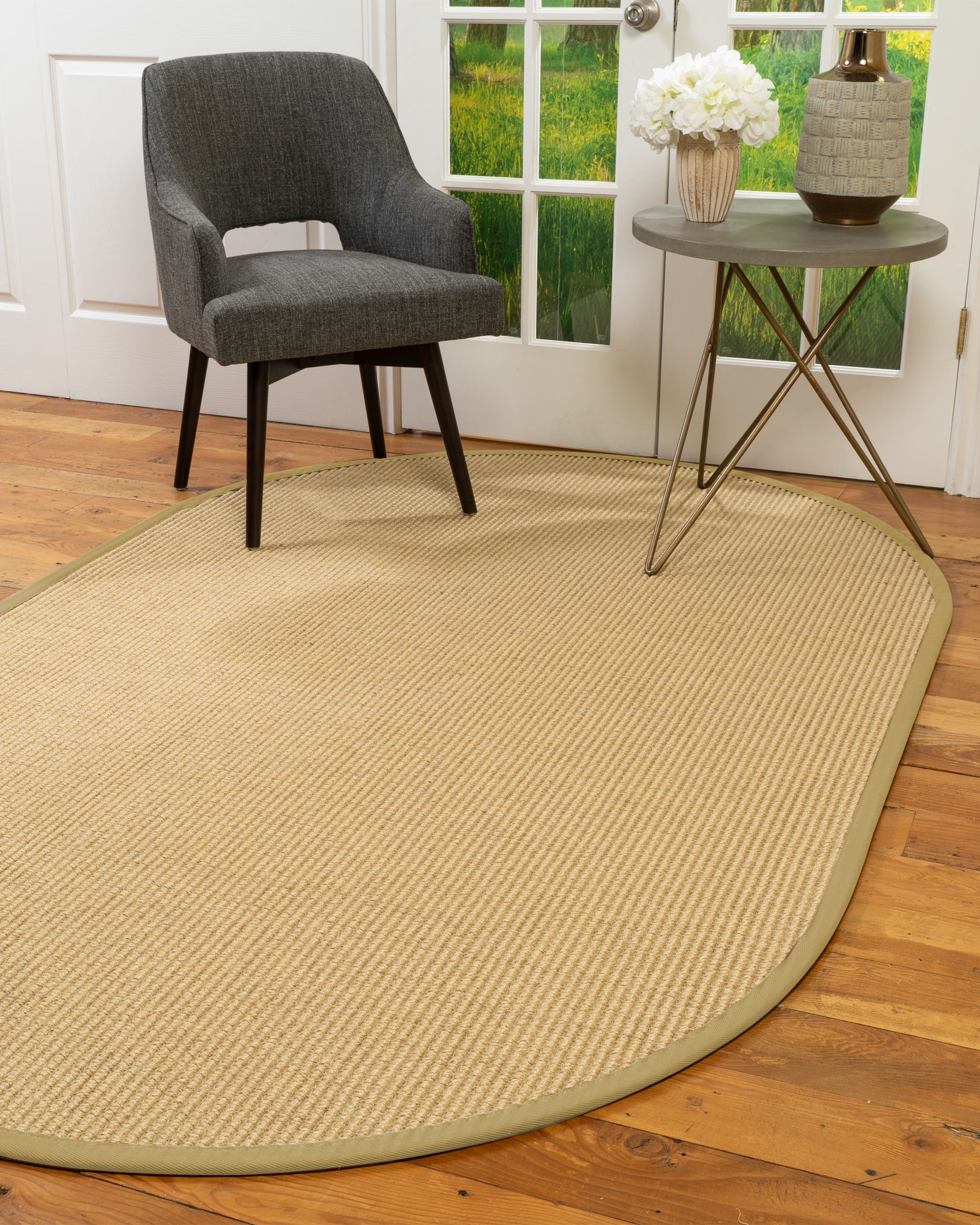 Natural Area Rugs Lucca Custom Sisal Rug, 6' x 9', Oval Sage Border