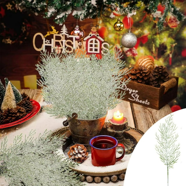 Xihbxyly Artículos En Oferta Hoy 30 Ramas de Cedro Artificiales Nevadas de 13,8 Pulgadas, Púas y Espresso de Cedro Artificiales Esmerilados, Tallos de Ramitas de Cedro, Tallos Navideños, Ramitas de C