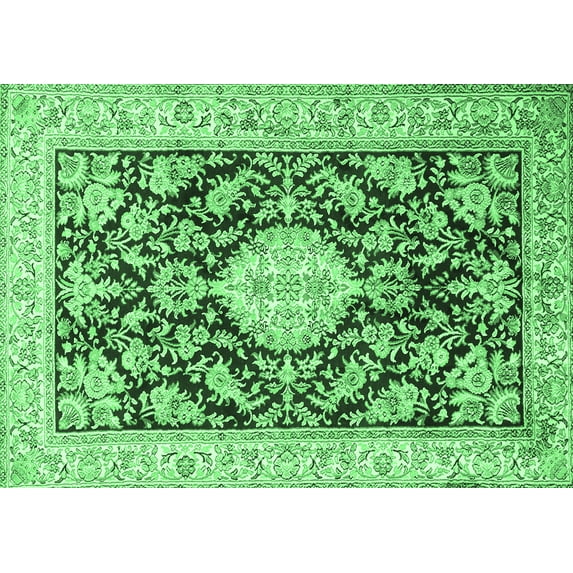 Ahgly Company Machine Washable Indoor Rectangle Medallion Emerald Green Traditional Area Rugs, 4' x 6'