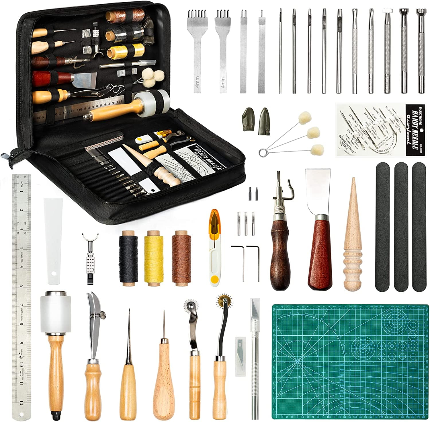 FSROLTPI Leather Tooling Kit 58 Pcs Essential Leather Working Tools and Supplies for Starter