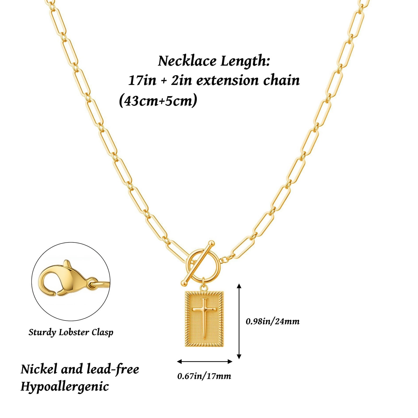 HETICA Chunky Cross Necklace Gold Silver Paperclip Chain Rectangle