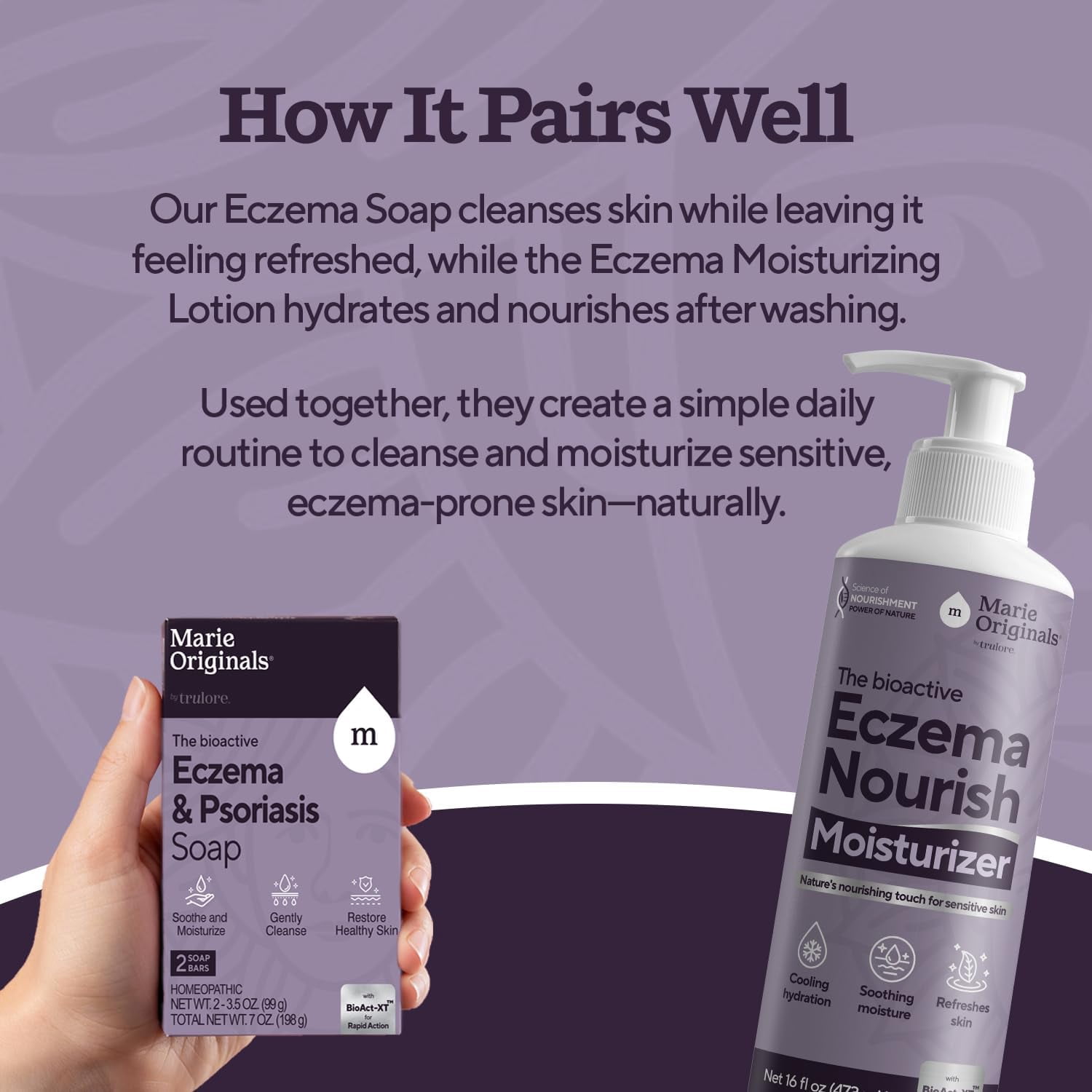 Marie Originals Eczema Relief Bundle – Eczema Soap Bar 2-Pack & 16 Oz Lotion for Dry, Itchy Skin – Colloidal Oatmeal Lotion + Natural Soap for Sensitive Skin, Adults & Kids