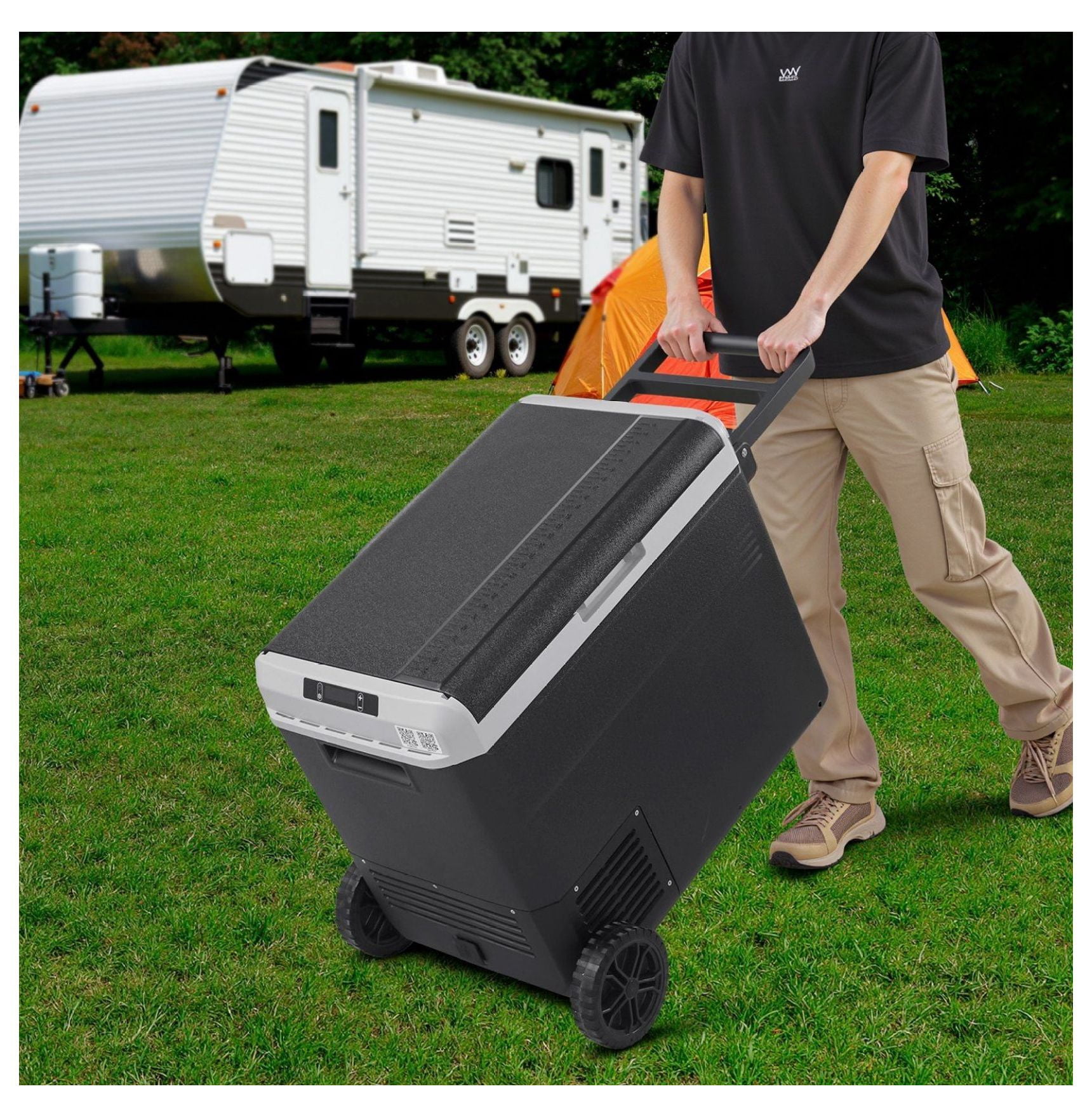 12 Volt Car Refrigerator 63.4QT, Portable Fridge Freezer with Wheels, -4 to 68°F, DC 12/24V & AC 100-240V, for Camping, RV, Travel