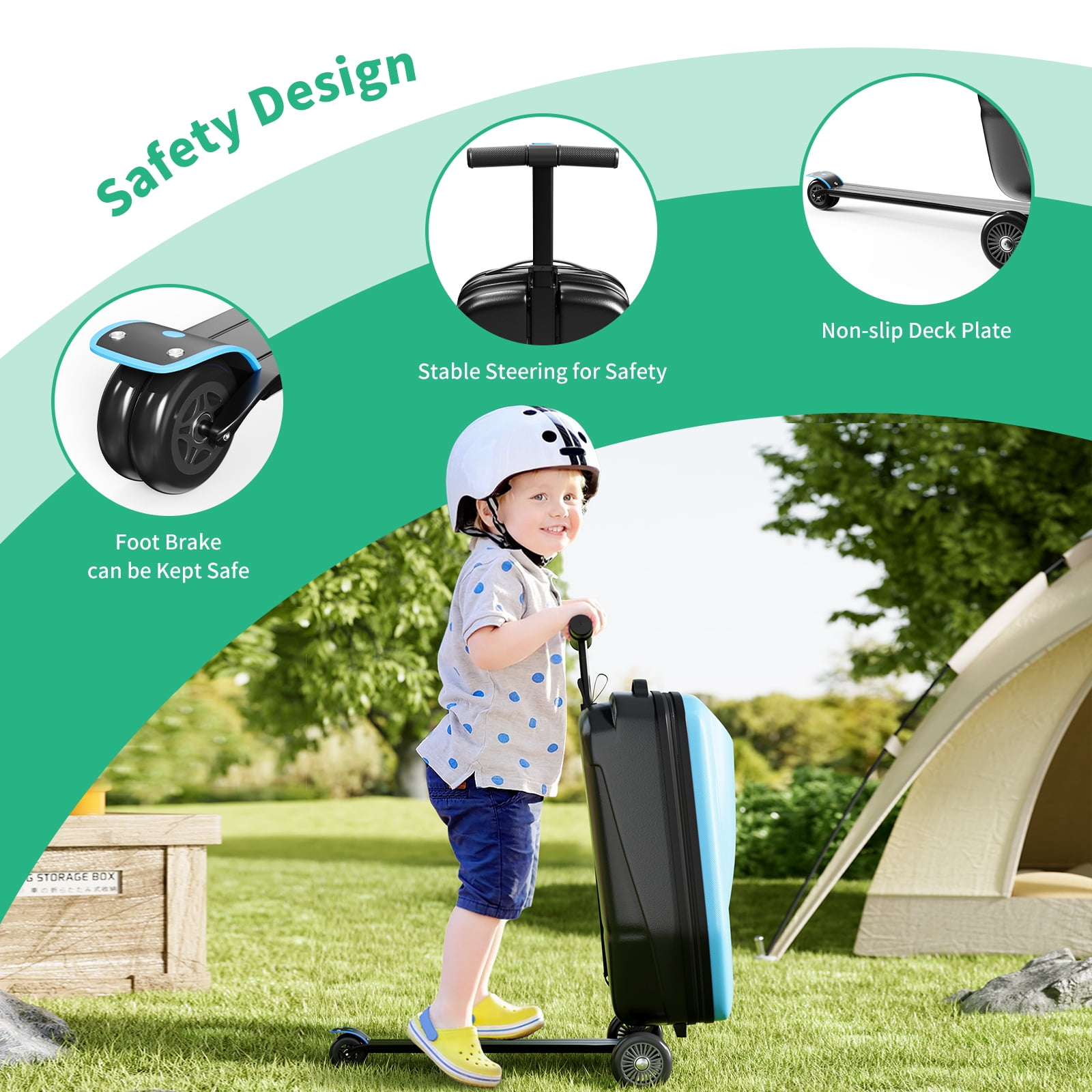 TABU Scooter Luggage for Kids & Adults, Carry on Luggage with Wheels for Kids Ages 6-15,Blue
