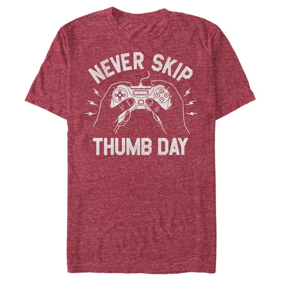 Men's Lost Gods Never Skip Thumb Day Graphic Tee Red Heather Small