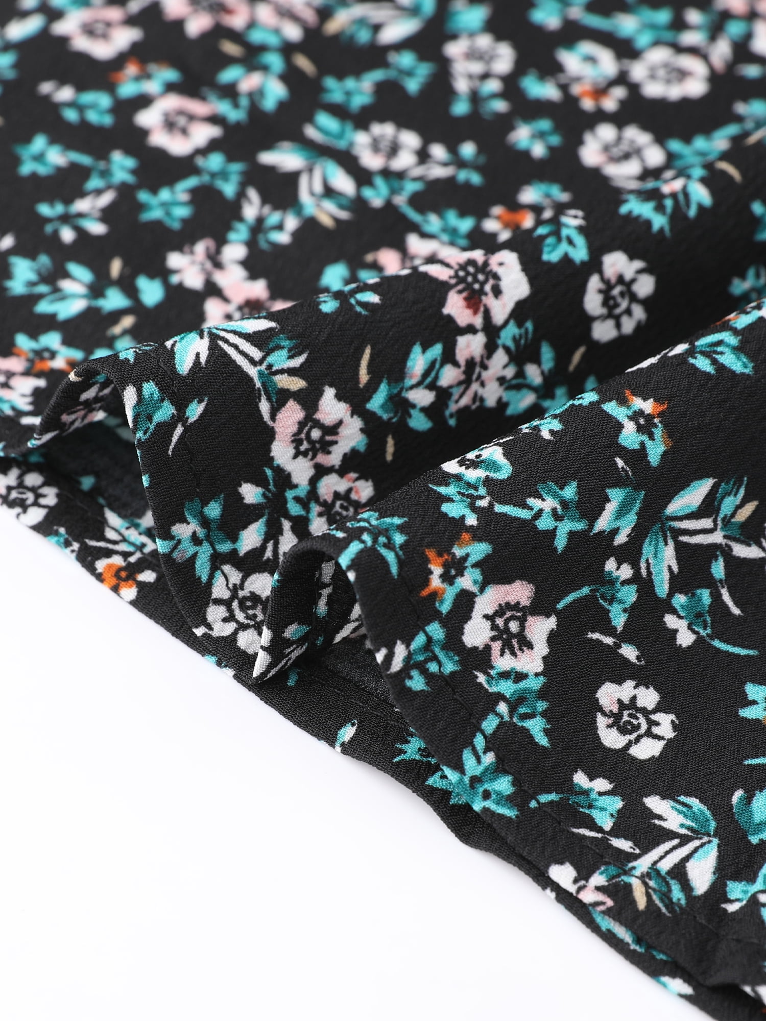 DARING DIVA Women's V Neck 3/4 Sleeves Vintage Casual Floral Shirts XS Black