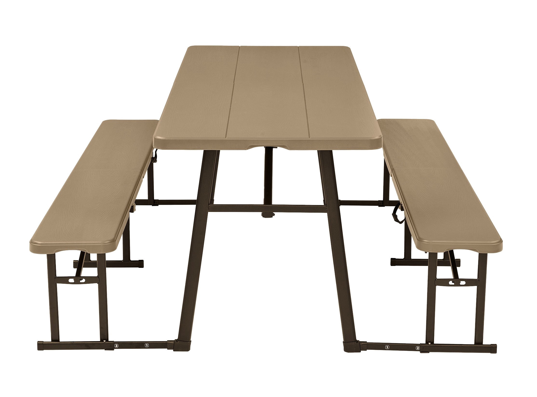 (3 pack) Living & More 3-Piece 6 ft Folding Picnic Table Set with 2 Benches, Polyethylene and Steel, Indoor/Outdoor, Light Brown and Dark Brown