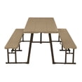 thumbnail image 2 of Living and More 3-Piece Picnic Table Set, 6 Foot Polyethylene Folding Table with 2 Folding Benches, Weather Resistant, Indoor Outdoor, Light Brown Wood Finish with Dark Brown Legs, 2 of 11