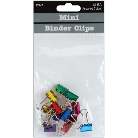 Baumgartens Mini Binder Clips .5" 12/Pkg-Assorted Colors