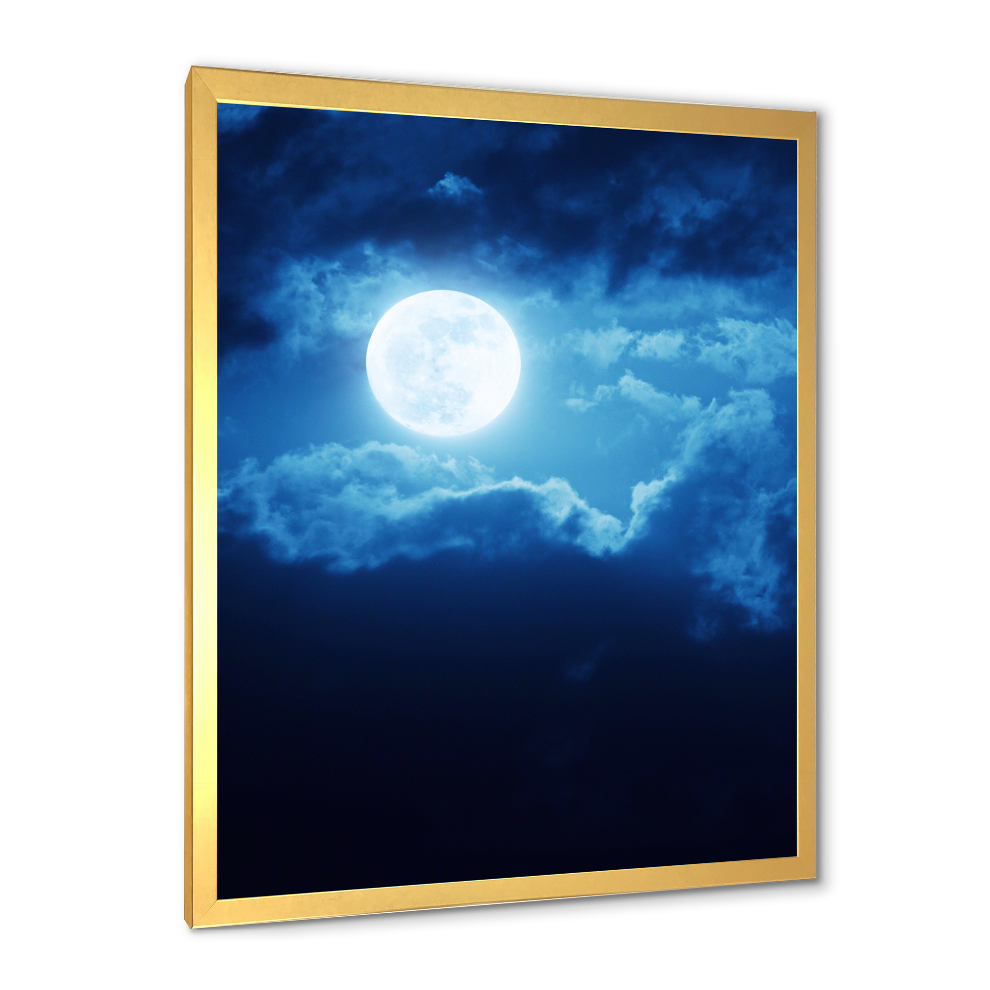 Designart 'Full Moon Night in Cloudy Sky III' Nautical & Coastal Framed Art Print