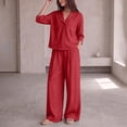 thumbnail image 5 of VBTAPA 2 Piece Outfits for Women 3/4 Sleeve V Neck Top Wide Leg Pants Matching Lounge Sets Travel Casual Outfit Set Red M, 5 of 8