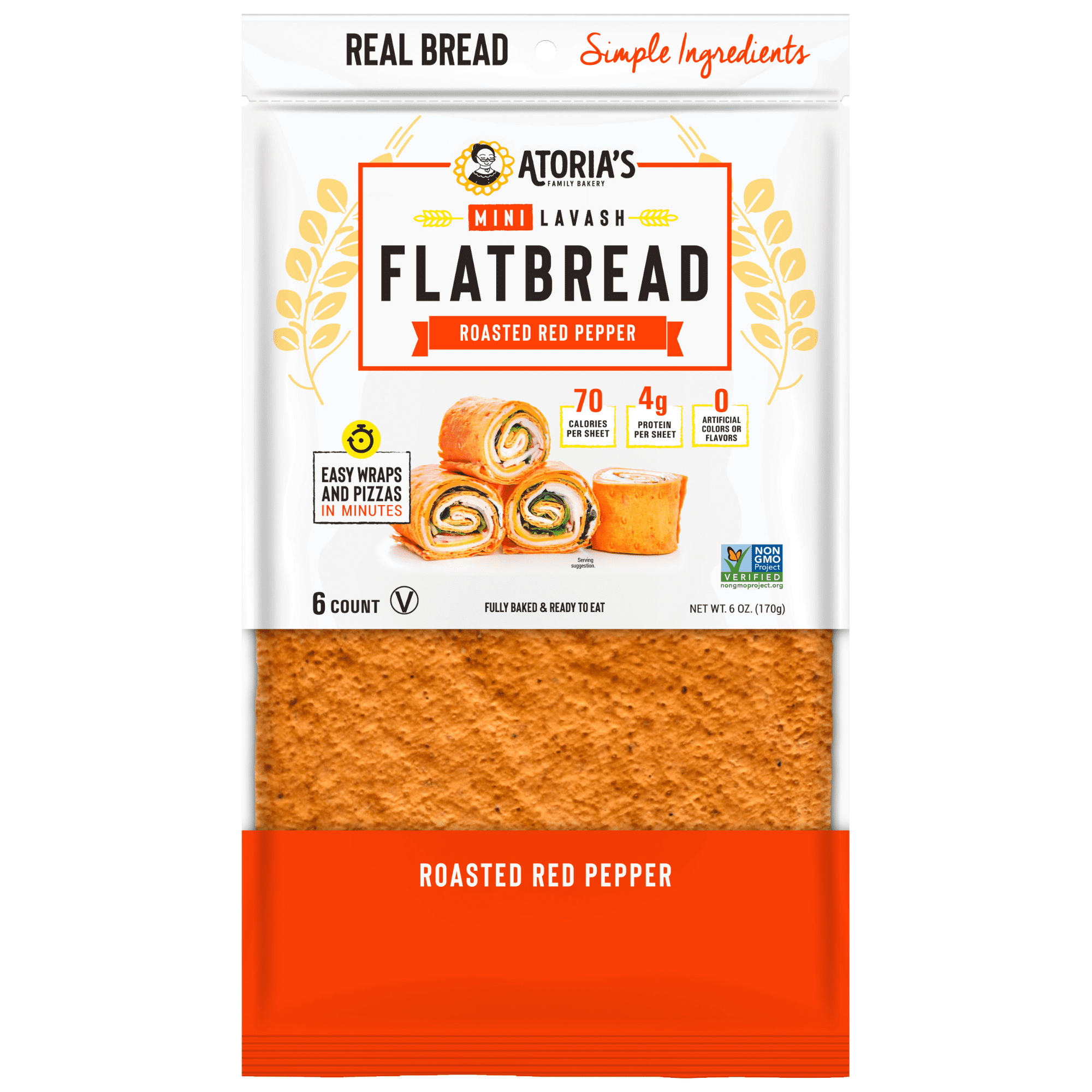 Atoria's Family Bakery NEW Roasted Red Pepper Mini Lavash Flatbread 8