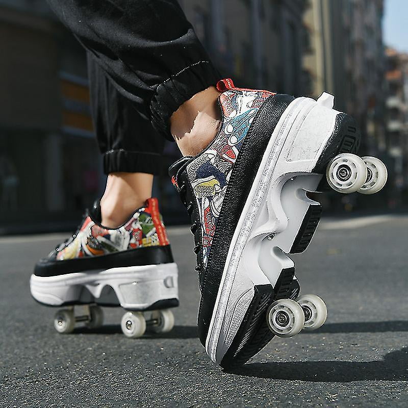 Los zapatos casuales se convierten en patines en un segundo. Patines de cuatro ruedas de doble uso Patines de ruedas Walmart en linea