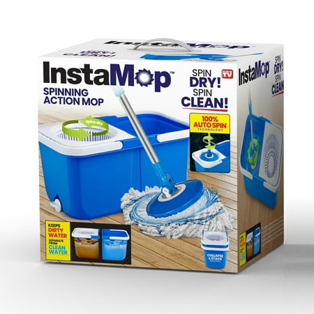Insta Mop Spin Mop and Bucket with Wringer Microfiber Mop Head Floor Cleaning for Hardwood Tile