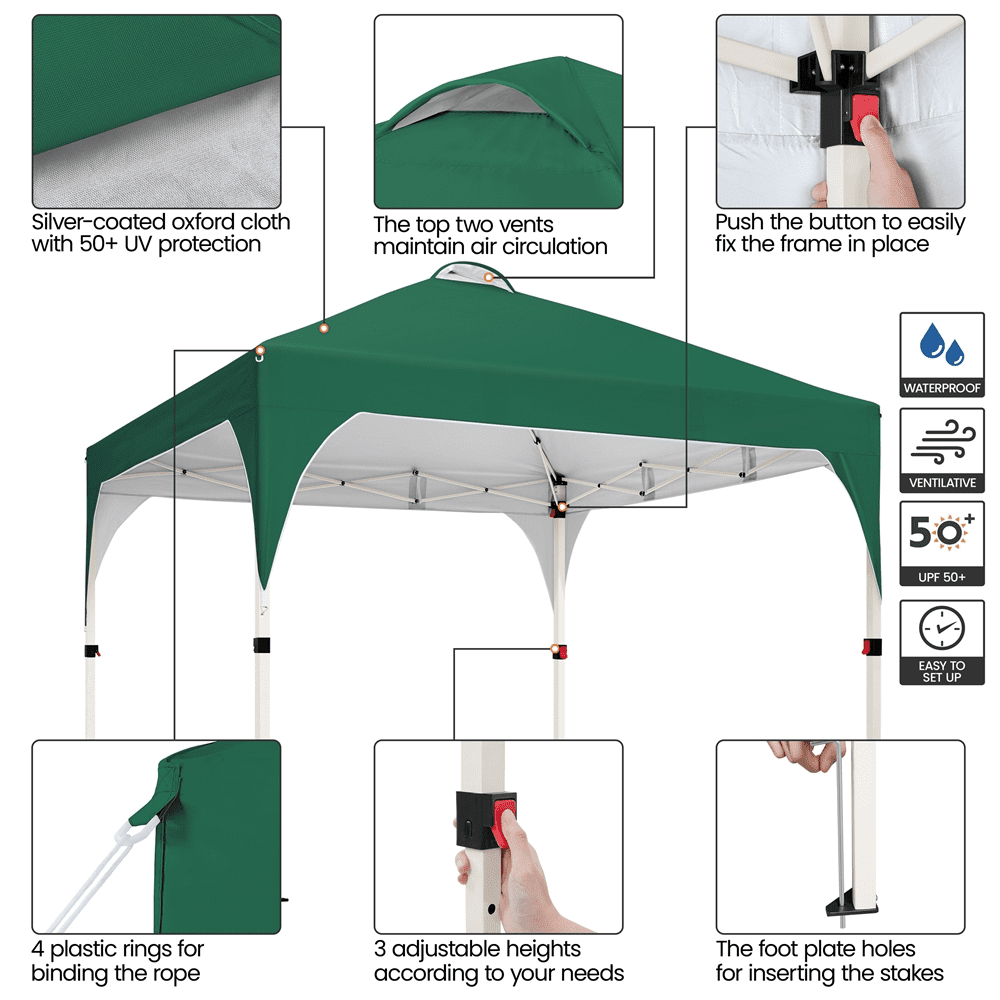 Renwick Instant Pop-up Canopy with Roller Bag & Sandbags, Dark Green