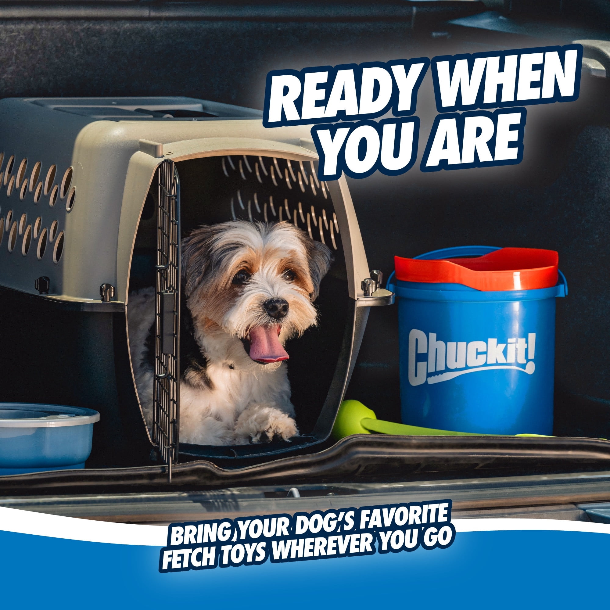 Chuckit! Bucket with Tennis Dog Balls Fetch Toy for Dogs, Comes with 8-Pack Medium 2.5" Tennis Balls for Easy Carry and Clean