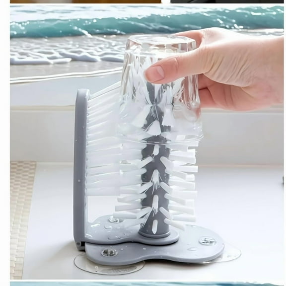 Dual-Head Glass Cleaning Brush – 2-in-1 Sink Scrubber with Strong Suction Base, Removable Handles for Bottles, Cups, Baby Bottles & Wine Glasses