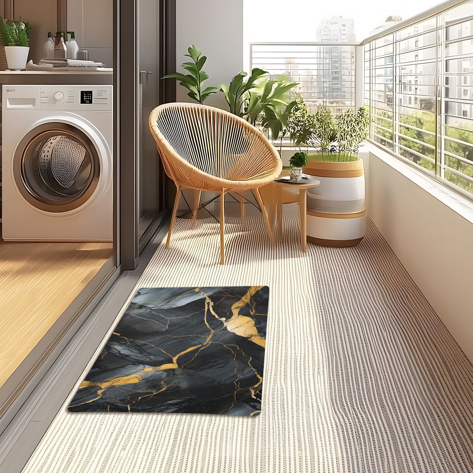 JSTEL Gold & Black Marble Front Door Mat Outside Entrance 32x20 Inch Doormat for Outdoor Indoor Washable Non Slip Floor Mats