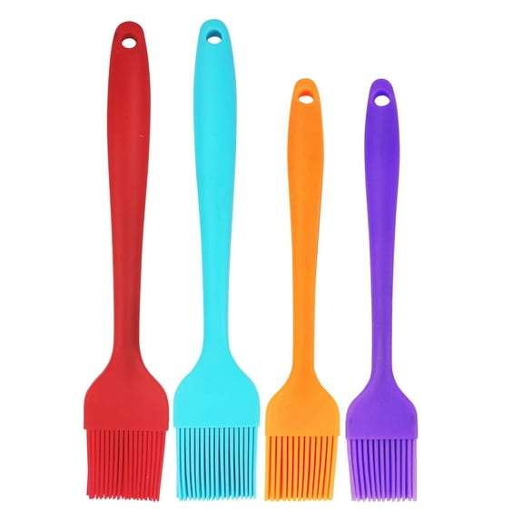 Qidol Silicon Basting Pastry Grill Brush Heat Resistant Oil BBQ Sauce Baking Butter Glazing Turkey Baster Food Brush Meat Marinade Barbecue Kitchen Accessories Utensils Cooking Food Tools 4 Pack
